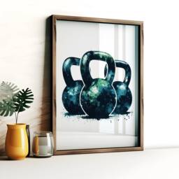 Gymnasium Print Set - 3 Gym Prints - Watercolour Design Dumbbell Poster Fitness Pictures Kettlebell Home Artwork Weights - thumbnail 3