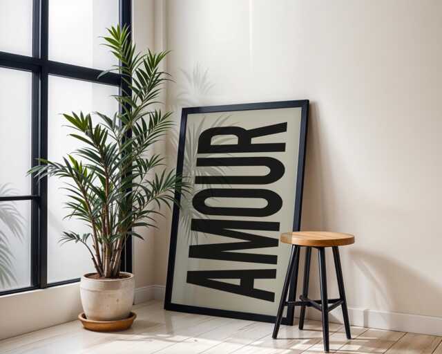 Amour Wall Art Print Retro Beige Monochrome Typography Poster - image 1