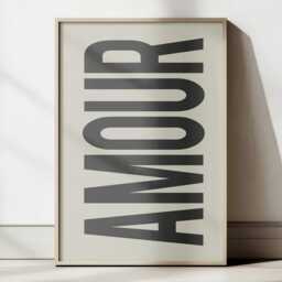Amour Wall Art Print Retro Beige Monochrome Typography Poster - thumbnail 2
