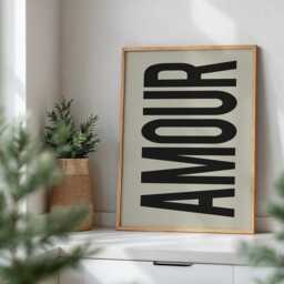 Amour Wall Art Print Retro Beige Monochrome Typography Poster - thumbnail 3