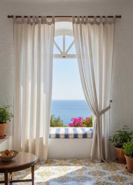 Tab Top Linen Curtains - Natural Stonewashed Panel Handmade Drapes Custom Size Semi Sheer Window Boho Rustic - image 1