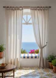 Tab Top Linen Curtains - Natural Stonewashed Panel Handmade Drapes Custom Size Semi Sheer Window Boho Rustic