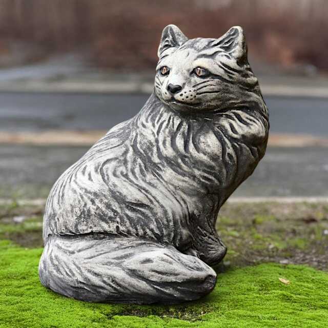 Concrete Fluffy Kitty Statue Garden Cat Sculpture Stone Kitten Figurine Handmade Decoration Memorial Pet Ornament Cement Lover Gift - image 1