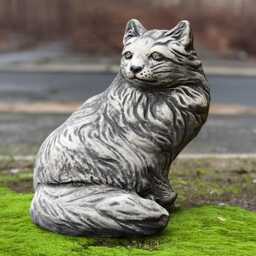 Concrete Fluffy Kitty Statue Garden Cat Sculpture Stone Kitten Figurine Handmade Decoration Memorial Pet Ornament Cement Lover Gift - thumbnail 1