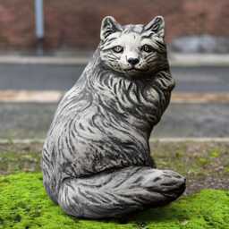 Concrete Fluffy Kitty Statue Garden Cat Sculpture Stone Kitten Figurine Handmade Decoration Memorial Pet Ornament Cement Lover Gift - thumbnail 4