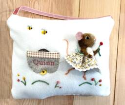 Personalized Tooth Fairy Pillow Felted Mouse, Hand Embroidered Cushion - thumbnail 1