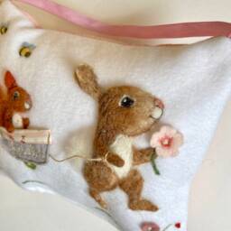 Personalized Tooth Fairy Pillow Felted Mouse, Hand Embroidered Cushion - thumbnail 4
