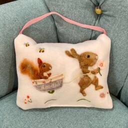 Personalized Tooth Fairy Pillow Felted Mouse, Hand Embroidered Cushion - thumbnail 3