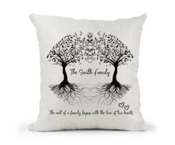 Personalised Family Tree Cushion, Home Decor, Root Of The Family Begins With 2 Hearts Quote.. Nan Grandad Mum Dad Gift - thumbnail 1