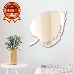 Leaf Acrylic Mirror Wall Art Engraved, Many Sizes