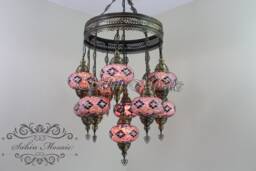 Turkish Mosaic Sultan Chandelier - 11 Large Globe Ottoman Ceiling Lamp - S11L