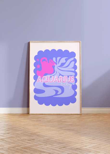 Aquarius - Zodiac Wall Print, Astrology Art, Decor, Star Sign Poster, Gift For Her, Birthday, Groovy, Vibrant A2/A3/A4/A5/8x10/5x7 - image 1