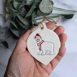 Handmade Ceramic Polar Bear Christmas Tree Decoration - thumbnail 2