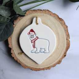 Handmade Ceramic Polar Bear Christmas Tree Decoration - thumbnail 3