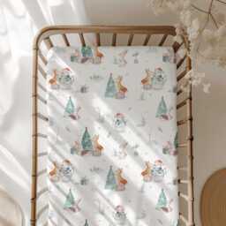 Cool Woodland Christmas Bedding, Festive Fitted Sheets, Kids Christmas, 1st Bedding - thumbnail 1