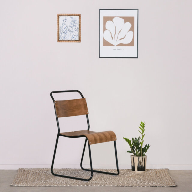 Stacking Plywood Vintage Retro School Industrial Style Black Metal Frame Dining Chair - image 1