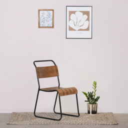 Stacking Plywood Vintage Retro School Industrial Style Black Metal Frame Dining Chair
