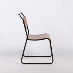 Stacking Plywood Vintage Retro School Industrial Style Black Metal Frame Dining Chair - thumbnail 3