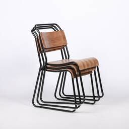 Stacking Plywood Vintage Retro School Industrial Style Black Metal Frame Dining Chair - thumbnail 2