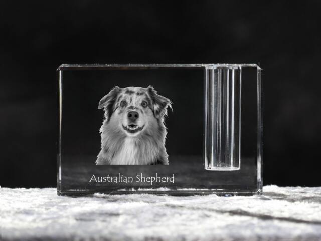 Australian Shepherd , Crystal Pen Holder With Dog, Souvenir, Decoration, Limited Edition, Collection - image 1