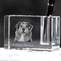 Australian Shepherd , Crystal Pen Holder With Dog, Souvenir, Decoration, Limited Edition, Collection - thumbnail 2