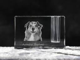 Australian Shepherd , Crystal Pen Holder With Dog, Souvenir, Decoration, Limited Edition, Collection - thumbnail 1