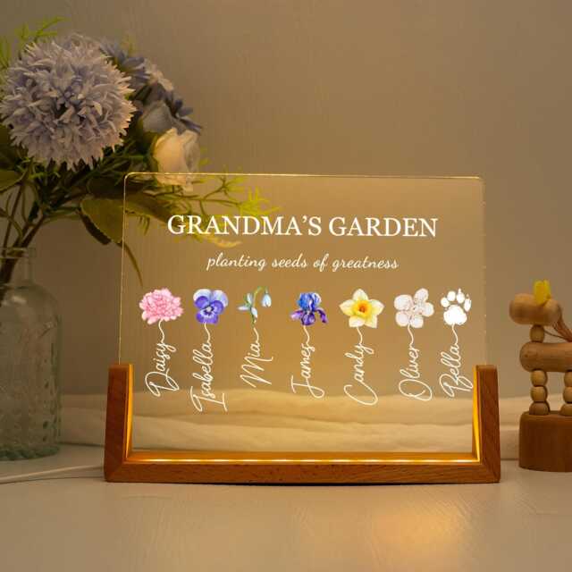 Custom Mom/Grandma's Garden Birth Month Flowers Night Light, Birthday Mom Gift, Grandma Light With Grandkids Name, Gift For Grandma - image 1