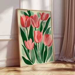 Pink Tulip Wall Art Print, Minimalist Botanical Flower Poster, Scandinavian Floral Home Decor, Modern Spring Artwork - Unframed - thumbnail 3