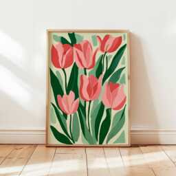 Pink Tulip Wall Art Print, Minimalist Botanical Flower Poster, Scandinavian Floral Home Decor, Modern Spring Artwork - Unframed - thumbnail 1