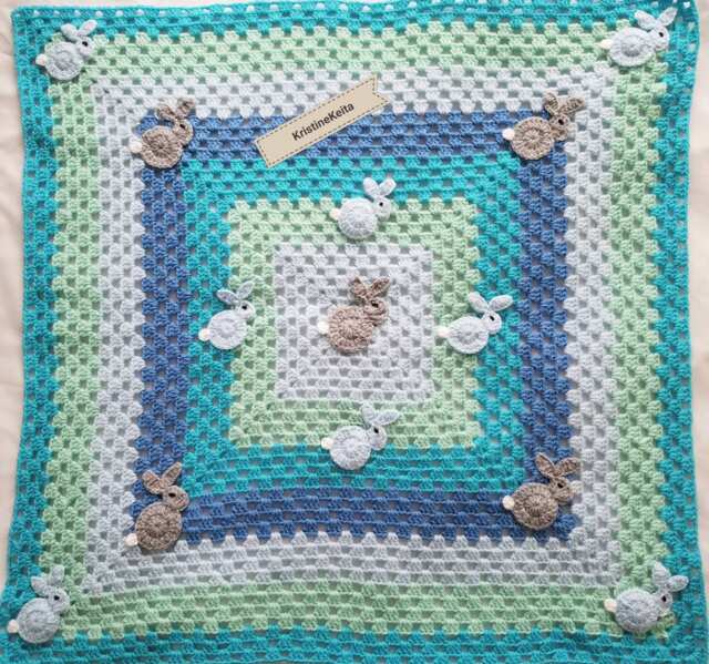 Crochet Baby Blanket , Blue Blanket, Bunny Blanket, Rabbit Blanket, Baby Shower Gift, 68 X cm - image 1