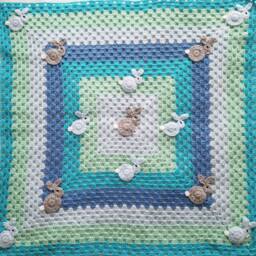 Crochet Baby Blanket , Blue Blanket, Bunny Blanket, Rabbit Blanket, Baby Shower Gift, 68 X cm - thumbnail 3