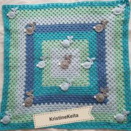 Crochet Baby Blanket , Blue Blanket, Bunny Blanket, Rabbit Blanket, Baby Shower Gift, 68 X cm - thumbnail 2