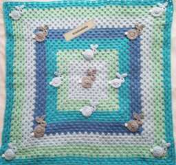 Crochet Baby Blanket , Blue Blanket, Bunny Blanket, Rabbit Blanket, Baby Shower Gift, 68 X cm - thumbnail 1