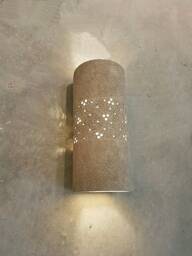 Handmade Gray Ceramic Wall Sconce Stucco Texture Cylinder Light