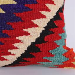 Handwoven Turkish Kilim Pillow Multicolored Wool Throw, 16x16 - thumbnail 2