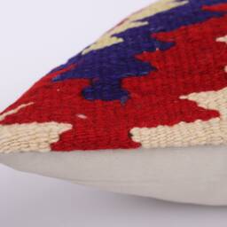 Handwoven Turkish Kilim Pillow Multicolored Wool Throw, 16x16 - thumbnail 4