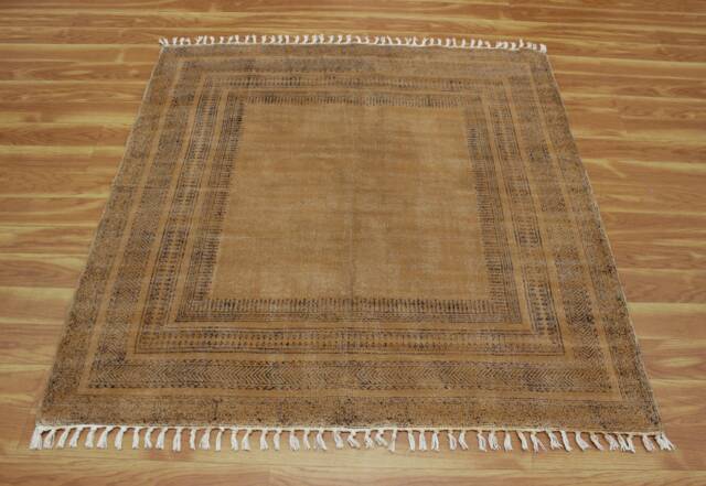 Hand Block Printed Cotton Kilim Rug, Square Woven Area Rug - image 1