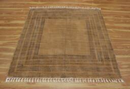 Hand Block Printed Cotton Kilim Rug, Square Woven Area Rug - thumbnail 1