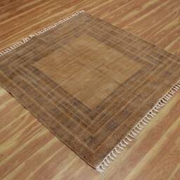 Hand Block Printed Cotton Kilim Rug, Square Woven Area Rug - thumbnail 2