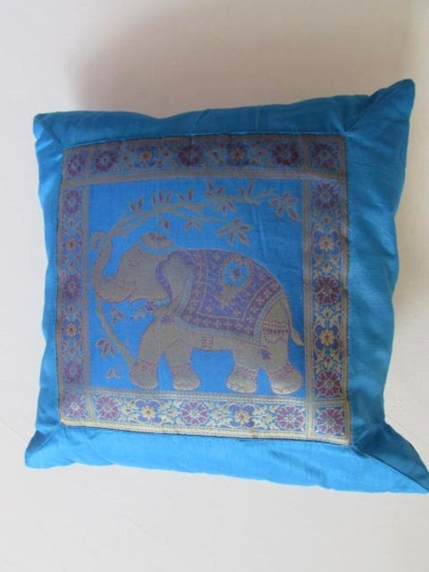 Indian Cushion Cover Single Elephant Design Turquoise Colour 16 - image 1