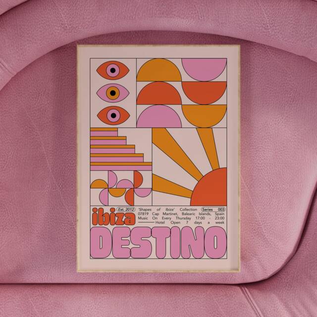 Destino Ibiza Club Print - Poster Wall Art Geometric Funky Dj Clubbing Patterned Bauhaus House Music - image 1