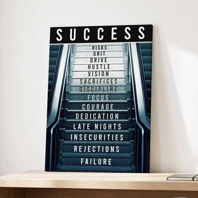 Escalator To Success Quotes List Hustle Motivational Inspirational, Framed Canvas Wall Art Poster Print, Home Office & Room Decor, Gift Idea - image 1