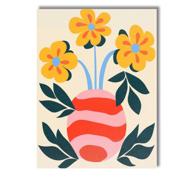 Modern Yellow Flower Arrangement in Abstract Pink Vase Canvas Wall Art Print Decor Picture Ready To Hang - image 1