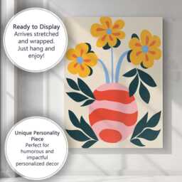 Modern Yellow Flower Arrangement in Abstract Pink Vase Canvas Wall Art Print Decor Picture Ready To Hang - thumbnail 3