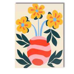 Modern Yellow Flower Arrangement in Abstract Pink Vase Canvas Wall Art Print Decor Picture Ready To Hang - thumbnail 1