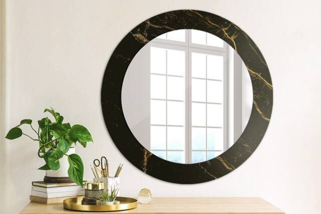 Black Marble, Black, Round Mirror Frame, Decorative Mirror, Frame Print, Unique Wall - image 1