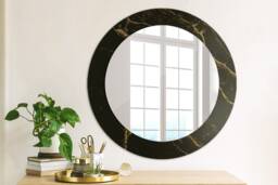 Black Marble, Black, Round Mirror Frame, Decorative Mirror, Frame Print, Unique Wall