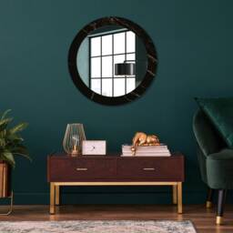 Black Marble, Black, Round Mirror Frame, Decorative Mirror, Frame Print, Unique Wall - thumbnail 2