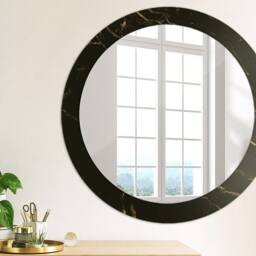 Black Marble, Black, Round Mirror Frame, Decorative Mirror, Frame Print, Unique Wall - thumbnail 3