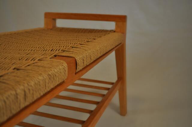 Danish Cord- Scandinavian Modern Wood Bench With Shelf - Mid Century Modern - image 1